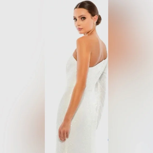 *SPRING SALE* NWT IEENA For MAC DUGGAL SZ 6 White Long Single Puff Sleeve #26591 - Picture 2 of 9